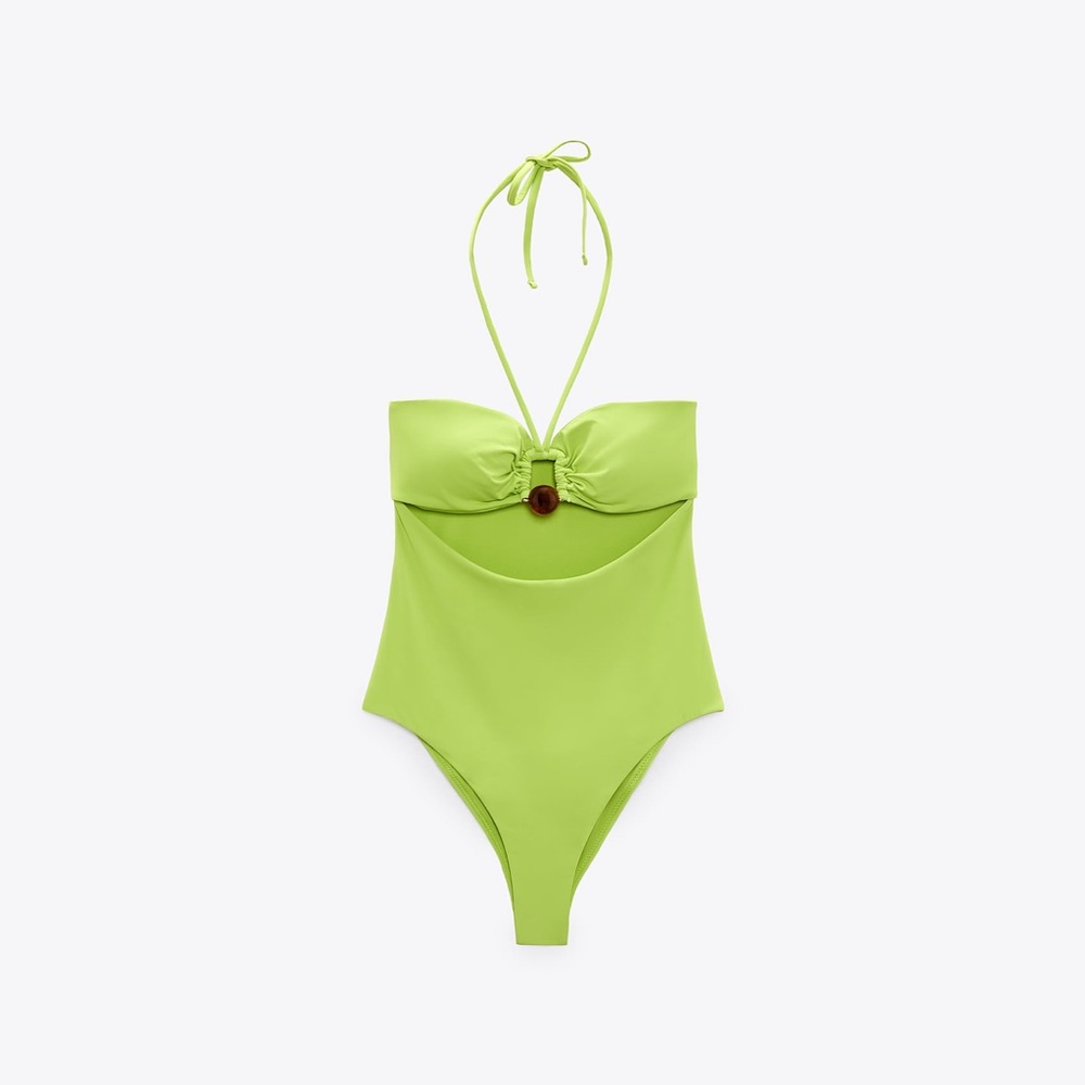 Zara 💚💚💚Green Bead Bandeau Swimsuit - Size X-small- NWT - Picture 5 of 8